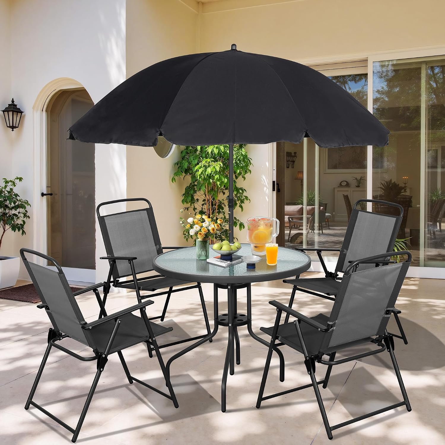 Kids Outdoor Dining Table - 금속 파티오 식탁 세트, 접이식 의자