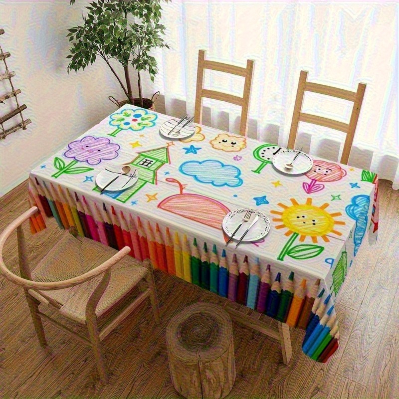 Kids Outdoor Dining Table - 1pc 만화 연필 패턴 식탁보 여러