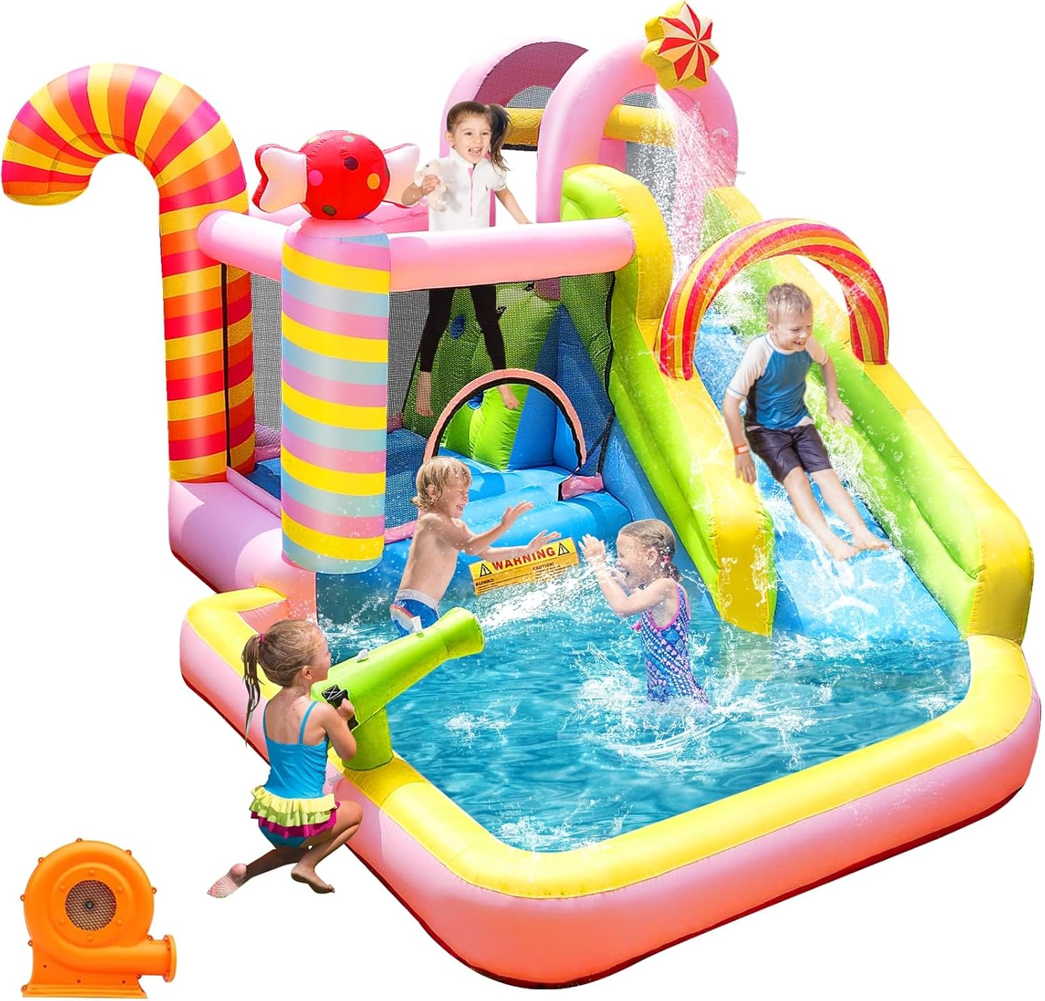 Kids Outdoor Fun - 어린이용 에어바운스 워터슬라이드, 6-in-1 워터파크(물놀이장), 클라이밍