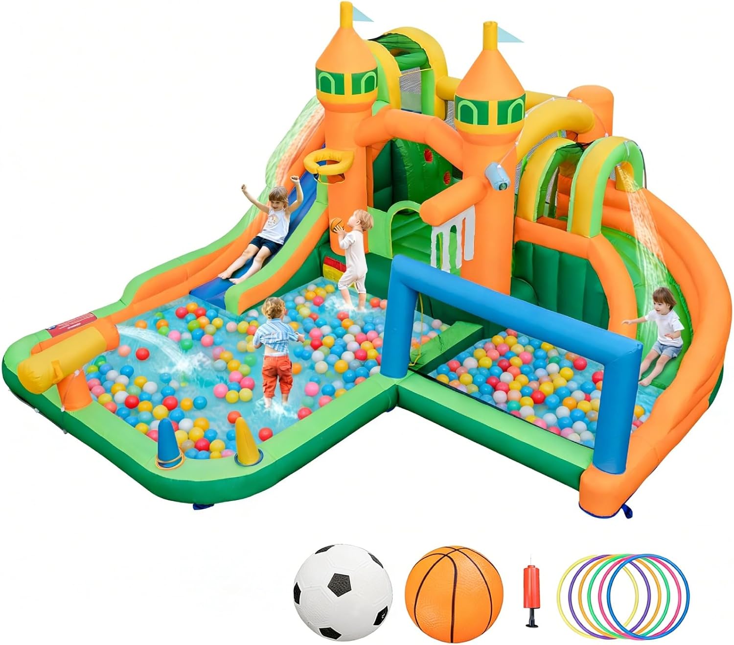 Kids Outdoor Jumping Castle - 9-in-1 풍선형 워터파크 바운스 하우스 (듀얼