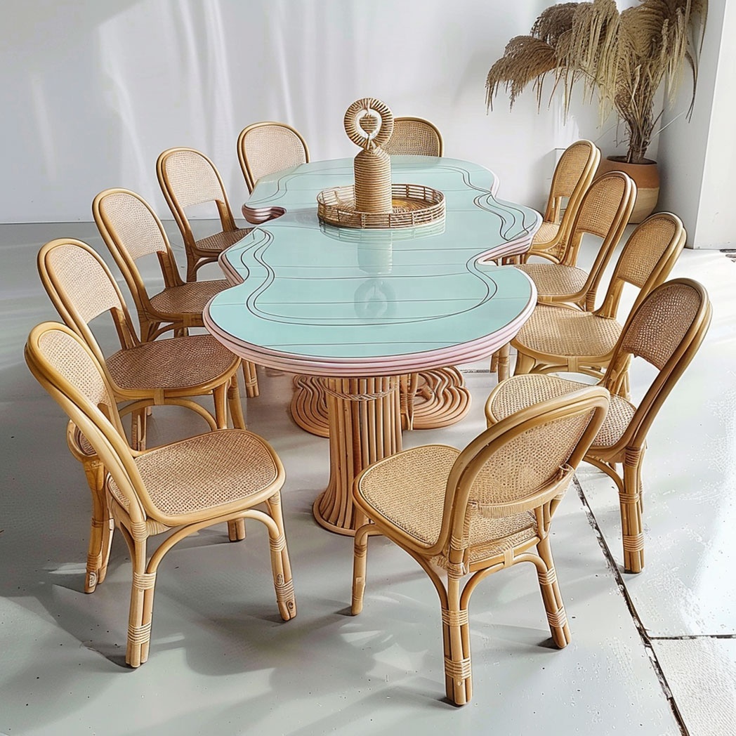 io-파스텔 블루 웨이비 라탄 다이닝 테이블 롱 야외  - Kids Outdoor Dining Table 리뷰 및 가격