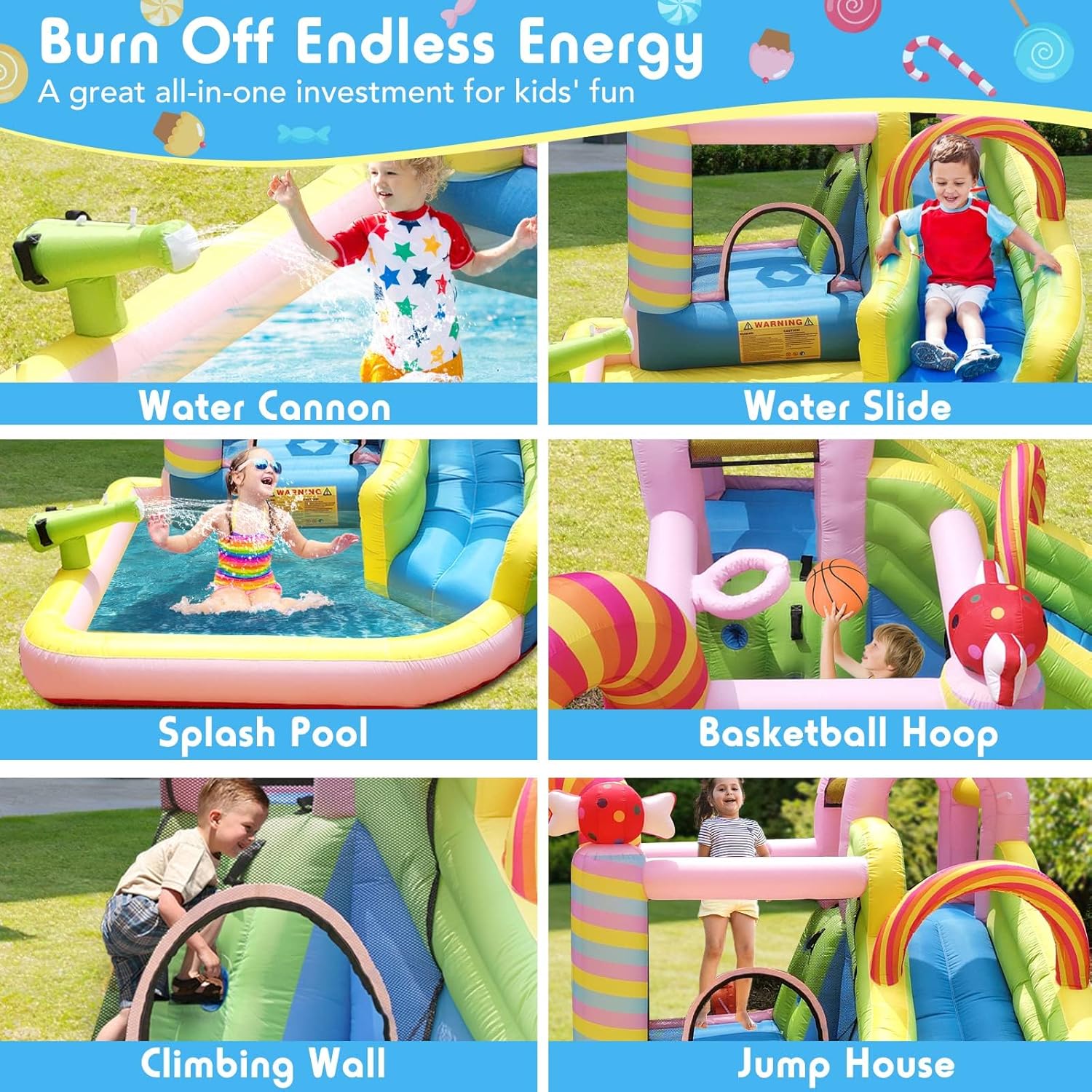 어린이용 에어바운스 워터슬라이드, 6-in-1 워터파크 - Kids Outdoor Fun 리뷰 및 가격