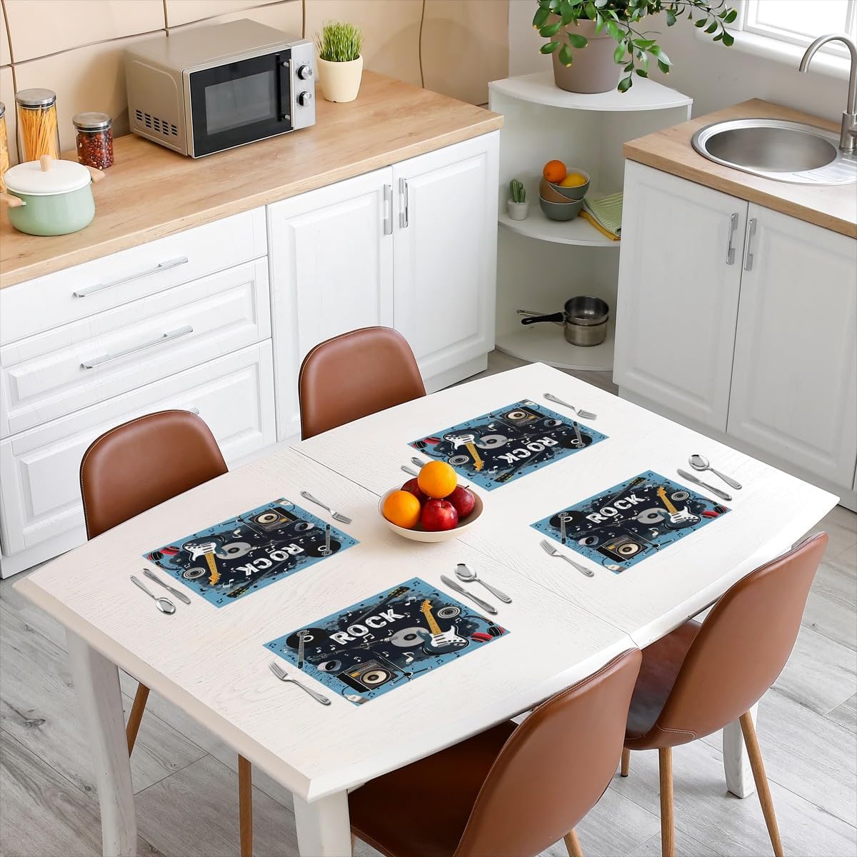 록 음악 플레이스매트 4개 세트 18x12인치 기타 음 - Kids Outdoor Dining Table 리뷰 및 가격